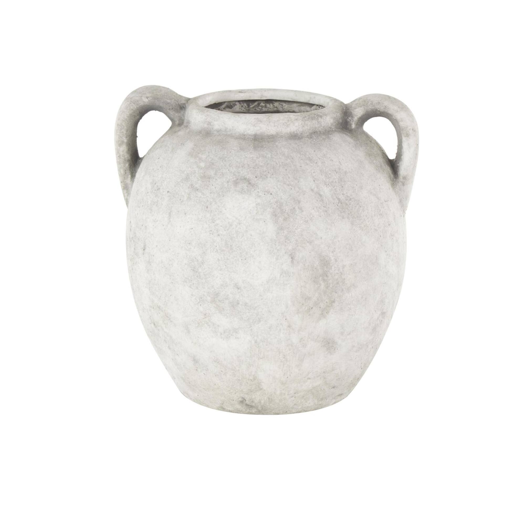 10.5" White Ceramic Antique Style Textured Vase with Black Shadings & Handles